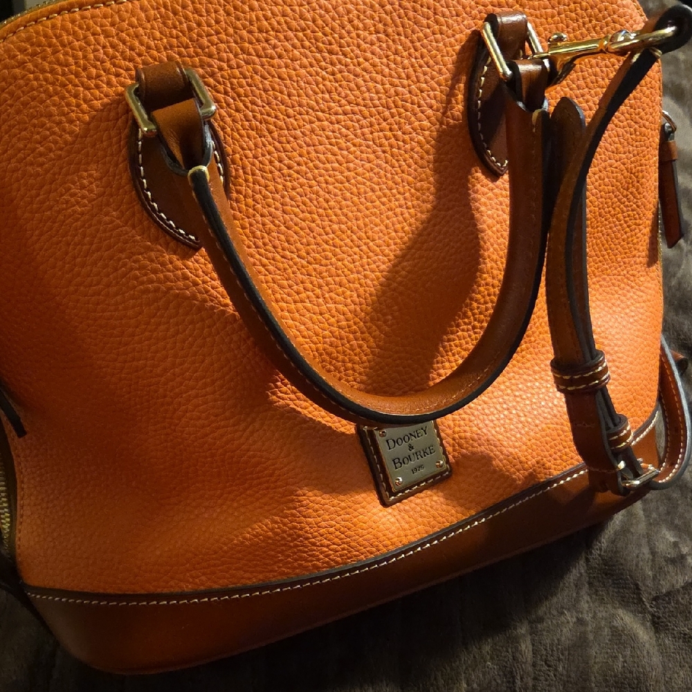 5Dooney & Bourke Coral Pebbled Leather Tote with Brown Trim